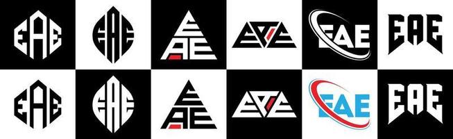 eae brev logotyp design i sex stil. eae polygon, cirkel, triangel, sexhörning, platt och enkel stil med svart och vit Färg variation brev logotyp uppsättning i ett rittavla. eae minimalistisk och klassisk logotyp vektor