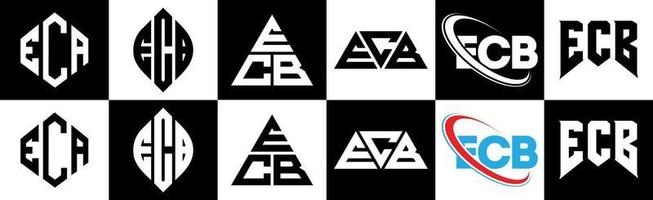 EZB-Brief-Logo-Design in sechs Stilen. EZB-Polygon, Kreis, Dreieck, Sechseck, flacher und einfacher Stil mit schwarz-weißem Buchstabenlogo in einer Zeichenfläche. EZB minimalistisches und klassisches Logo vektor