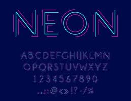 neon font, översikt typsnitt, ljus typ alfabet vektor