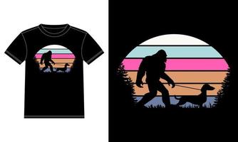 bigfoot walking dachshund hundeliebhaber geschenke t-shirt designvorlage, autofensteraufkleber, pod, cover, isolierter schwarzer hintergrund vektor