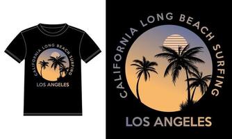 California Long Beach Surfen, Los Angeles - Los Angeles Typografie Grafiken. t-shirt-design-vorlage, autofensteraufkleber, pod, cover, isolierter schwarzer hintergrund, long beach original wear. vektor