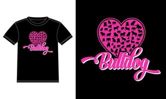 Bulldogge Herzform Typografie Hundeliebhaber Geschenke T-Shirt Designvorlage, Autofensteraufkleber, Schote, Abdeckung, isolierter schwarzer Hintergrund vektor