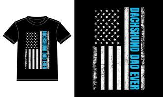 dackelvater überhaupt mit t-shirt-designschablone der amerikanischen flagge, autofensteraufkleber, hülse, abdeckung, lokalisierter schwarzer hintergrund vektor