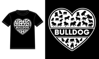 bulldoggentypografie in herzform hundeliebhaber geschenke t-shirt designvorlage, autofensteraufkleber, hülse, abdeckung, isolierter schwarzer hintergrund vektor