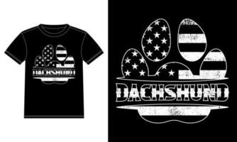 Dackelpfote mit T-Shirt-Designvorlage für amerikanische Flagge, Autofensteraufkleber, Schote, Abdeckung, isolierter schwarzer Hintergrund vektor