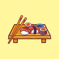 Vektor-Sushi mit Essstäbchen-Cartoon-Symbol-Illustration vektor