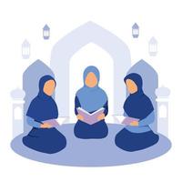 islamic illustration av muslim läsning quran tillsammans vektor