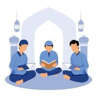 islamische illustration des muslimischen lesens des korans zusammen vektor