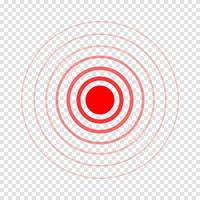 smärta punkt ikon. röd ont symbol. koncentrisk värk lokalisering tecken isolerat på transparent bakgrund. radar eller ekolod Vinka vektor