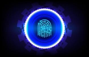 Technologiesicherheit mit Fingerscan. Vektor abstraktes Sicherheitssystemkonzept mit Fingerabdruck auf technologischem Hintergrund. Scannen von Cyber-Identifikationssystemen. Fingerscan im futuristischen Stil.