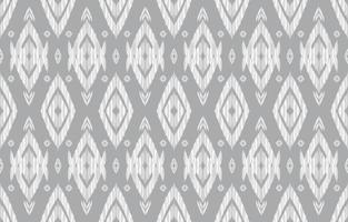 abstraktes ethnisches Ikat geometrisches nahtloses Muster. aztekischer einheimischer Stammesstoff auf silbergrauem Hintergrund. vektordesign für textur, textil, kleidung, tapeten, teppich, stickerei, illustrationsdruck. vektor