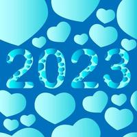 Nahtloses Muster Herz und Text 2023 Grafik auf blauem Hintergrund. liebe romantisches design für valentinstag, weißer tag, vatertag, muttertag, neujahr, grußkarte, feiertagskarte, webposter. vektor