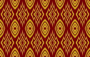 ikat ethnisch verziertes nahtloses muster des goldenen stoffes auf rotem hintergrund. geometrischer stammes-indianer navajo aztekischer vintage retro-stil. Vektordesign zum Dekorieren von Hintergrund, endloser Textur, Stoff, Textil. vektor