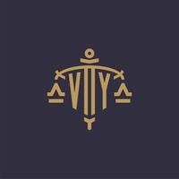 monogram vy logo für eine anwaltskanzlei mit geometrischer skala und schwertstil vektor