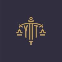monogramm yt logo für eine anwaltskanzlei mit geometrischer skala und schwertstil vektor