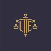 monogramm le logo für eine anwaltskanzlei mit geometrischer skala und schwertstil vektor