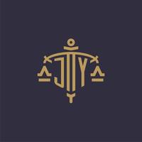 monogramm jy logo für anwaltskanzlei mit geometrischer skala und schwertstil vektor