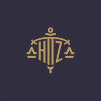 monogram hz logotyp för Rättslig fast med geometrisk skala och svärd stil vektor