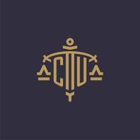 Monogramm-Cu-Logo für Anwaltskanzlei mit geometrischer Skala und Schwertstil vektor