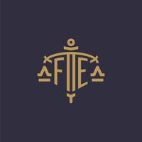 monogram fe logotyp för Rättslig fast med geometrisk skala och svärd stil vektor