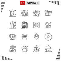 16 ikoner linje stil rutnät baserad kreativ översikt symboler för hemsida design enkel linje ikon tecken isolerat på vit bakgrund 16 ikon uppsättning vektor