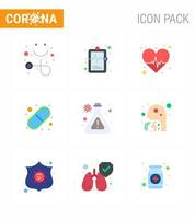 coronavirus 9 platt Färg ikon uppsättning på de tema av korona epidemi innehåller ikoner sådan som forskning flaska hjärta piller medicinsk viral coronavirus 2019 nov sjukdom vektor design element
