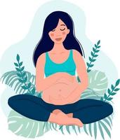 yoga-konzept für schwangere frauen. Entspannung, Meditation für die werdende Mutter. Vektor-Illustration vektor