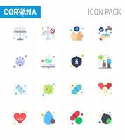 16 platt Färg uppsättning av korona virus epidemi ikoner sådan som tvättning händer inte tillåta skydda medicinsk viral coronavirus 2019 nov sjukdom vektor design element