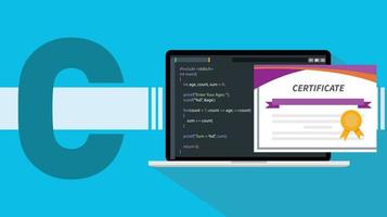 c skarp programmering språk certifikat med bärbar dator och koda manus på skärm vektor illustration