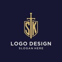 Anfangsmonogramm des sk-Logos mit Schild- und Schwertdesign vektor