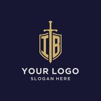 Anfangsmonogramm des ib-Logos mit Schild- und Schwertdesign vektor