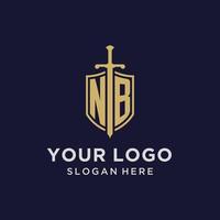 nb logotyp första monogram med skydda och svärd design vektor