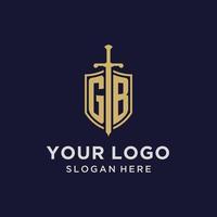 gb logotyp första monogram med skydda och svärd design vektor