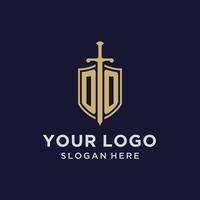 Anfangsmonogramm des Logos mit Schild- und Schwertdesign vektor