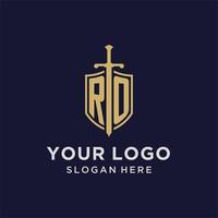 ro logotyp första monogram med skydda och svärd design vektor