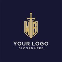 Anfangsmonogramm des wb-Logos mit Schild- und Schwertdesign vektor