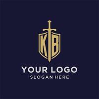 Anfangsmonogramm des kb-Logos mit Schild- und Schwertdesign vektor