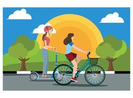 illustration junge leute, die sich im park mit dem radfahren körperlich betätigen. Illustration geeignet für Diagramme, Infografiken und andere grafische Elemente vektor