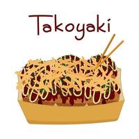 takoyaki japansk gata mat i låda vektor illustration