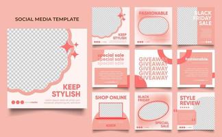 social media template banner modeverkaufsförderung in rosa pfirsichfarbe vektor
