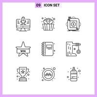 9 ikoner i linje stil översikt symboler på vit bakgrund kreativ vektor tecken för webb mobil och skriva ut kreativ svart ikon vektor bakgrund