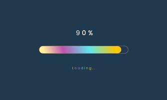 90-Prozent-Regenbogen-Ladebalken, luplouad-Benutzeroberfläche, farbenfrohes futuristisches Ladesymbol, ein Lade-Tap-Menü-UI, Verwendung für den Download-Fortschritt, Webdesign-Vorlage, Interface-Upload-Design. vektor