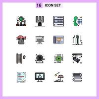 16 universelle, flache, farbgefüllte Linienzeichen Symbole der Komfortauto-Serverbehörde, bearbeitbare kreative Vektordesign-Elemente vektor