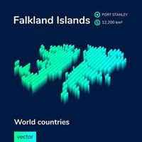Falklandinseln 3D-Karte. stilisierte gestreifte digitale isometrische Neonvektorkarte der Falklandinseln ist in den Farben Grün und Minze auf dem dunkelblauen Hintergrund vektor