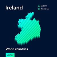 3D-Karte von Irland. stilisierte gestreifte isometrische vektorkarte von irland ist in neongrünen und minzfarbenen farben auf dem dunkelblauen hintergrund vektor