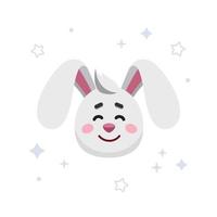 Hasenkopf. Hase mit Sternen, Kinderillustration, Druck für Kleidung. symbol des neuen mondjahres. Vektor-Cartoon-Kaninchen. charakter, maskottchen, symbol, zeichen des chinesischen neujahrs. vektor