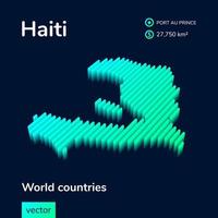 stiliserade neon isometrisk randig vektor haiti Karta med 3d effekt. Karta av haiti är i grön och mynta färger på de mörk blå bakgrund