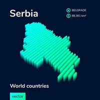 stiliserade randig neon isometrisk vektor 3d Karta av serbia är i grön färger på mörk blå bakgrund