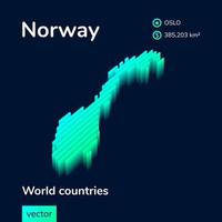 3d isometrisk vektor Norge Karta i neon turkos färger på en mörk blå bakgrund