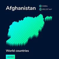 afghanistan 3d Karta. stiliserade randig isometrisk neon vektor Karta i grön och mynta färger på de mörk blå bakgrund